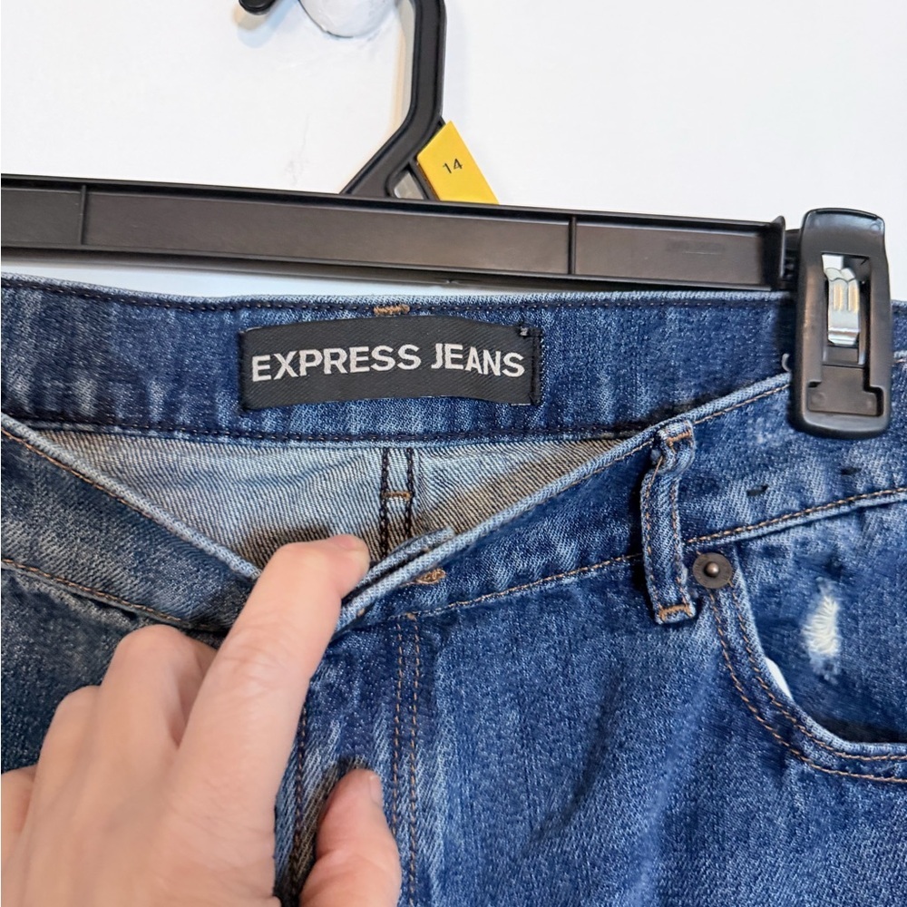 Express Distressed  Raw Hem sz12 straight ankle High Rise Blue Jeans - Picture 5 of 11